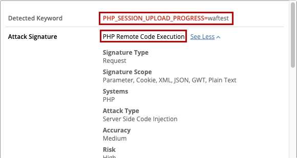 Attack Signature 名稱為 PHP Remote Code Execution